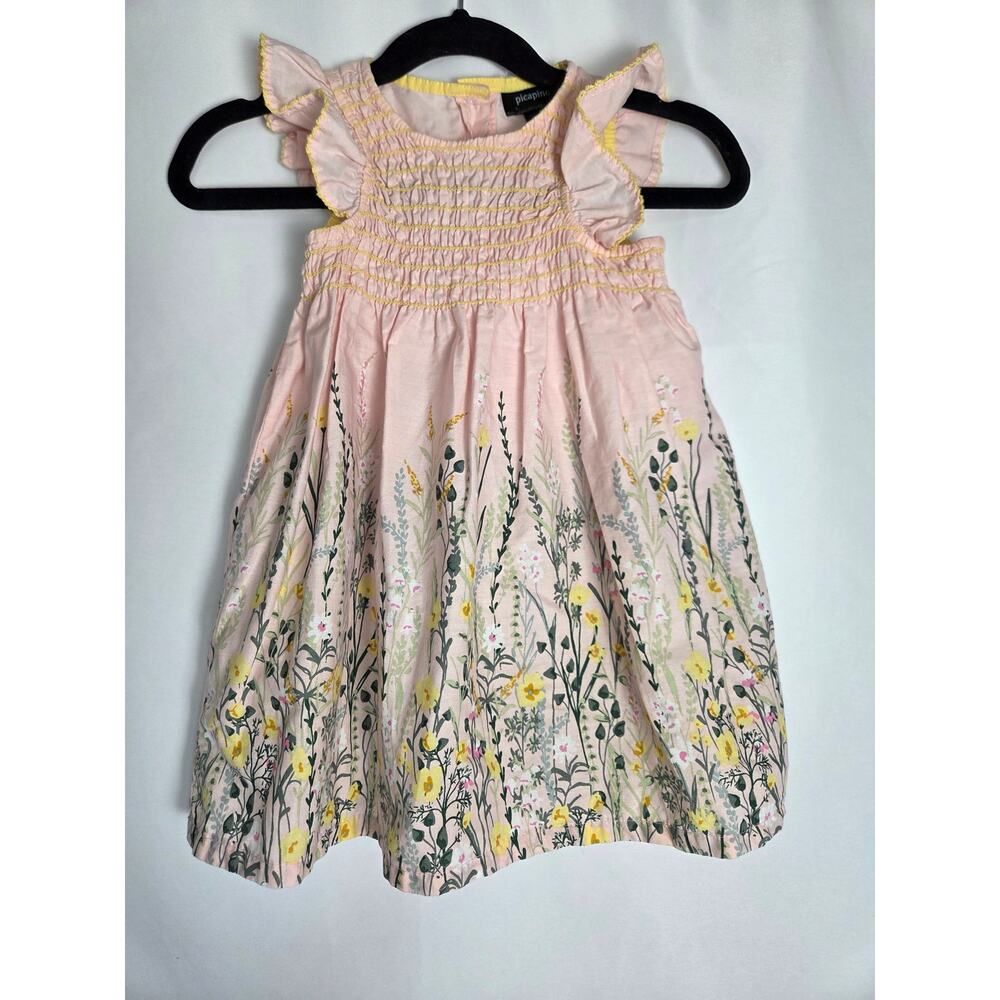 Picapino Pink Floral Ruffle Flutter Cap Sleeve Cotton Sundress